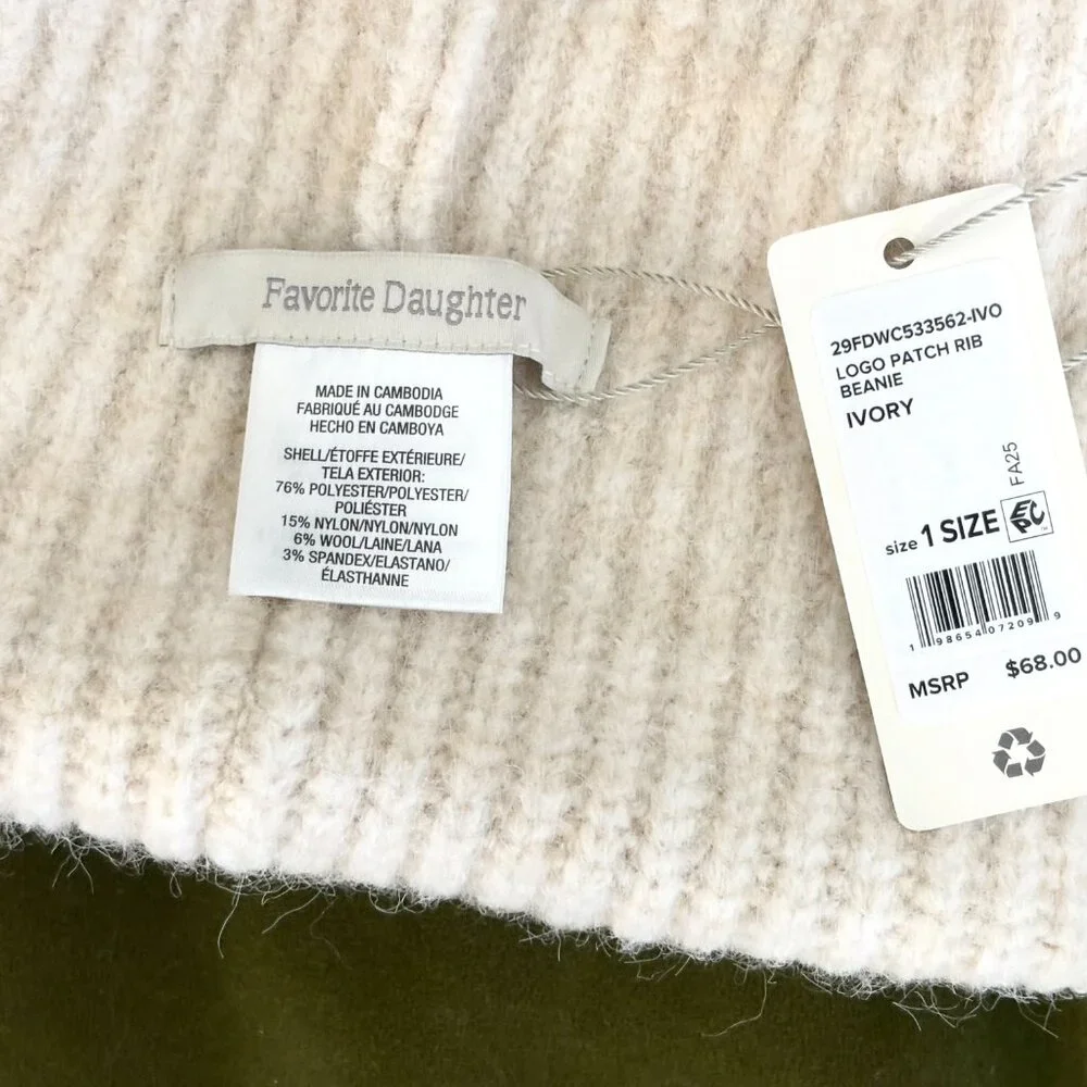 NWT Ribbed Favorite Daughter THE LOGO PATCH RIB BEANIE - retails $68 - Picture 6 of 12